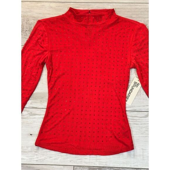 No Boundaries Rhinestone Studded Mesh Top with Long-Sleeves Red NWT Size XXS - Picture 4 of 12
